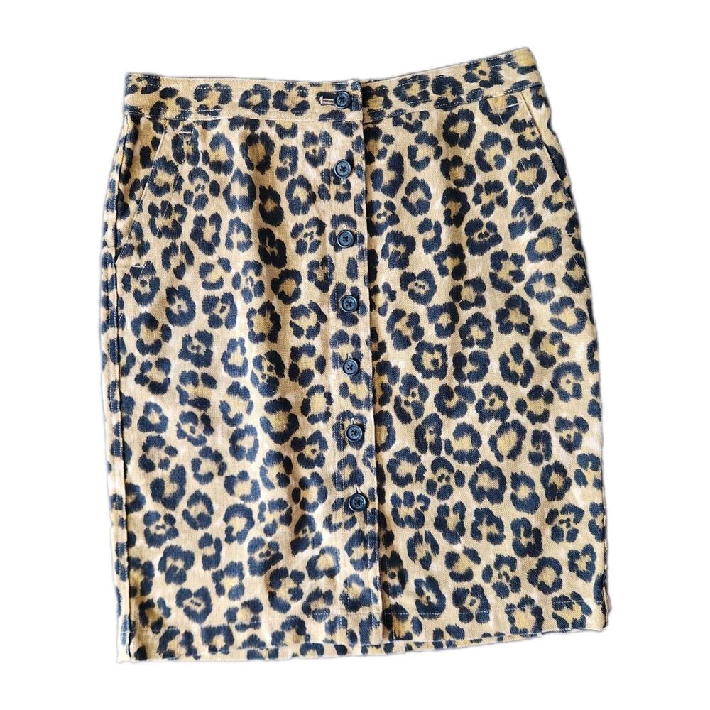 Lauren Ralph Lauren Linen Cotton Button Front Leopard Print Mini Skirt Size 6P